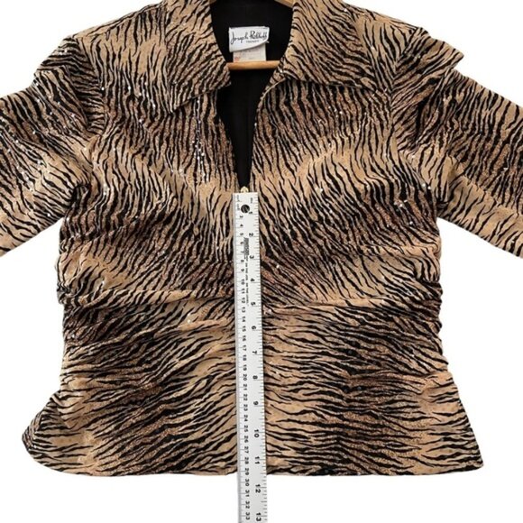 Joseph Ribkoff fitted blazer zip up animal prints sequins embellished medium - Picture 11 of 14